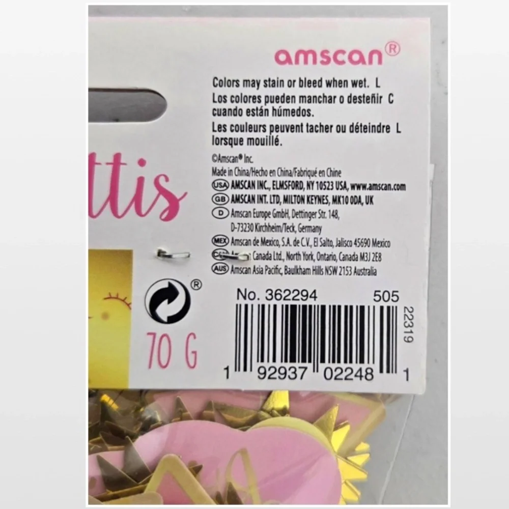 New amscan Confetti Baby Girl Party Gold Stars Hearts Pink Clouds 2.5oz NWT